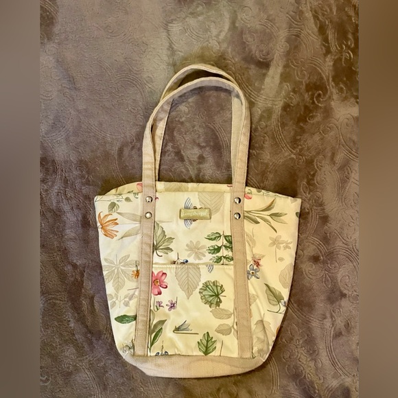 Longaberger Floral Tote - Cream and Tan - Picture 1 of 3